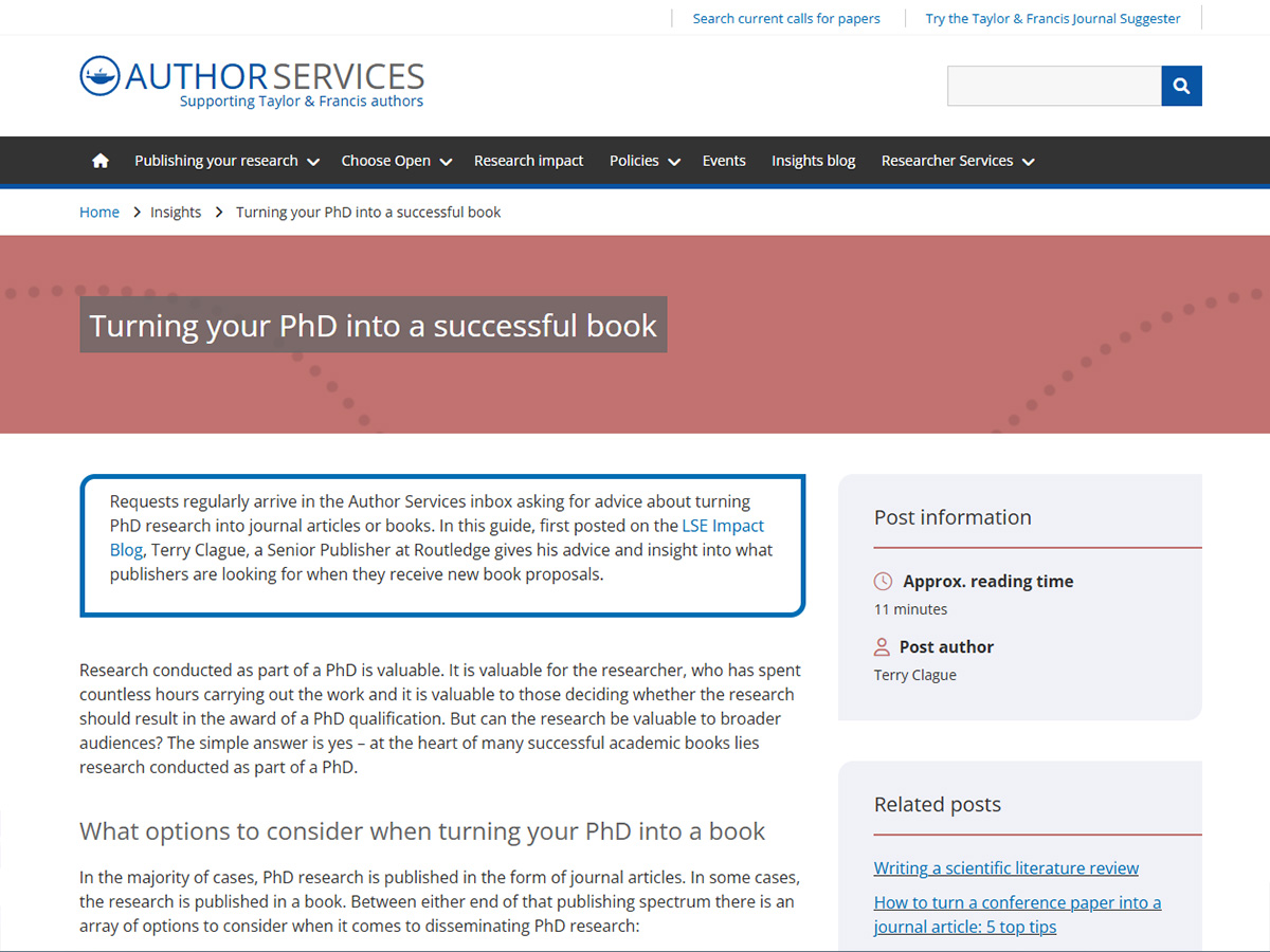 Turning your PhD into a successful book